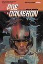 "POE DAMERON" in großen Buchstaben. "Star Wars" im Hintergrund mit X-Wing Kampffliegern und einem Piloten in Nahaufnahme.