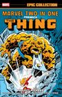 Logo: Marvel. Text: Marvel Two-in-One Presents The Thing. Darunter eine orange-blaue Figur in Aktion mit zerstörtem Hintergrund.