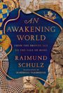 „AN AWAKENING WORLD“ von Raimund Schulz. Eine Collage aus antiken Kunstwerken und Mustern in warmen Farben.