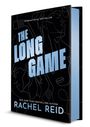 Text: "THE LONG GAME", "INTERNATIONAL BESTSELLER", "NEW YORK TIMES BESTSELLING AUTHOR", "RACHEL REID". Schwarzes Cover, blaue Schrift.