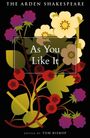 "As You Like It" steht zentral auf floralem Hintergrund mit bunten Blumen und Früchten.