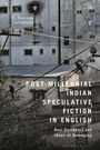 Text: "POST-MILLENNIAL INDIAN SPECULATIVE FICTION IN ENGLISH - Desi Dystopias and Ideas of Belonging." Hintergrund: Graue Gebäude mit Vögeln.
