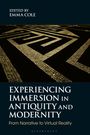 Text: "Experiencing Immersion in Antiquity and Modernity." Bild mit goldenen Mosaikstein-Mustern auf dunklem Hintergrund.