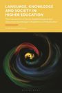 "LANGUAGE, KNOWLEDGE AND SOCIETY IN HIGHER EDUCATION"; Verwirbelte bunte Farben in Schwarz, kreisförmige Dynamik.