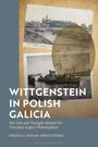 "WITTGENSTEIN IN POLISH GALICIA" in großen Buchstaben. Zwei alte Postkarten von Flusslandschaften, eine mit einem Dampfschiff.