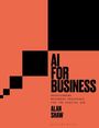 "AI FOR BUSINESS" und "Redesigning Business Processes for the Digital Age" auf rotem Hintergrund mit schwarzen Quadraten.