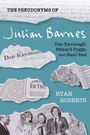 „The Pseudonyms of Julian Barnes“, darunter in Schnipseln: „Dan Kavanagh“, „Edward Pygge“. Name: „Ryan Roberts“. Collage aus Schriftstücken und Zeitungsausschnitten.