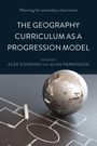 Text: "Planning for secondary classrooms", "The Geography Curriculum as a Progression Model", "Edited by Alex Standish and Alan Parkinson." Ein Globus-Puzzle auf einer Tafel mit Kreidezeichnung.
