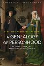 Text: "Political Theologies", "Sebastián Rodríguez-Cárdenas", "A Genealogy of Personhood", "Fictions of Law, Life, and Artificial Intelligence", "Bloomsbury". 

Ein Paar in historischer Kleidung hält sich an den Händen in einem verzierten Raum mit einem kleinen Hund.