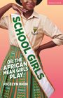 "School Girls", Illustration einer Frau in Schuluniform mit Schärpe, afrikanisches Musterröckchen, freundlicher Ausdruck.