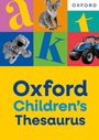 Text: "Oxford Children's Thesaurus". Oberhalb: Bunte Felder mit Buchstaben und Bildern von Astronaut, Koala, Traktor.