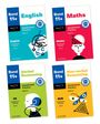 Vier bunte Buchcover mit Titeln: English, Maths, Verbal Reasoning, Non-verbal Reasoning. Enthalten Illustrationen.