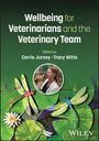 „Wellbeing for Veterinarians and the Veterinary Team“. Drei Libellen über Seerosenblättern, Foto mit Frau und Hund.