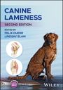 "CANINE LAMENESS, SECOND EDITION, EDITED BY FELIX DUERR, LINDSAY ELAM." Ein nasser Hund steht auf einem Surfbrett.