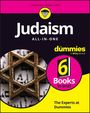 "Judaism All-in-One for Dummies" in Weiß und Gelb auf schwarzem Hintergrund mit Davidstern und Textausschnitt.
