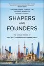 Buchtitel: "SHAPERS AND FOUNDERS". Skyline mit markanten Hochhäusern und Sehenswürdigkeiten.