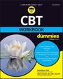„CBT Workbook for Dummies“, lotusblumen Illustration, gelbes Logo. Anleitung für mentale Gesundheitsschritte und Ressourcen.
