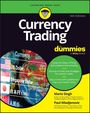 „Currency Trading for dummies“, 5. Edition. Text über Forex und Kryptowährungen. Globus und Währungstexte.