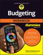„Budgeting Workbook for Dummies“ zeigt ein Smartphone mit Ausgabenübersicht und eine Hand. Oben ist ein gelbes Logo.