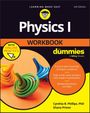"Physics I Workbook for Dummies" steht auf einem Buchcover. Bunte Kreisel sind abgebildet.