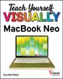 "Teach Yourself Visually MacBook Neo. Guy Hart-Davis. Ein gezeigtes MacBook mit buntem Bildschirmdesign."