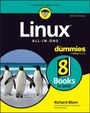„Linux All-in-One for dummies“, 8. Edition; Illustration: Drei Pinguine am Strand; Autor: Richard Blum.