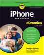 "iPhone FOR SENIORS for dummies" in großen Buchstaben. Älteres Paar lacht und schaut auf ein Smartphone.