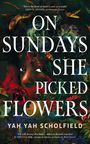 "On Sundays She Picked Flowers" von Yah Yah Scholfield; Gesicht inmitten bunter Blumen und Natur.