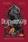 „Deliciously atmospheric“, „Richly-crafted“, „DEATHBRINGER“, „SONIA TAGLIARENI“. Illustration: Ein Vogel, Rosen, Totenkopf.