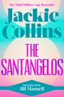 „The Multi-Million Copy Bestseller“, „Jackie Collins“, „The Santangelos“, „Introduced by Jill Mansell“ auf pastellfarbenem Hintergrund.