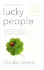 Text: "the japanese bestseller lucky people" und weitere Erklärungen. Ein Kleeblatt mit einem Marienkäfer.