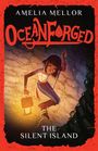 AMELIA MELLOR, OCEANFORGED, THE SILENT ISLAND. Illustration: Ein Kind mit Laterne, schwingt an einem Seil in einer Höhle.