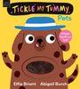 "Tickle My Tummy, Pets". "Wiggle, touch and feel!". Illustration eines braunen Hundes mit blauem Hut.