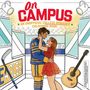 "On Campus: An Unofficial College Romance Colouring Book." Illustration: Ein Eishockeyspieler und eine Frau umarmen sich.