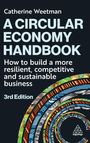 Text: "Catherine Weetman, A Circular Economy Handbook, How to build a more resilient, competitive and sustainable business, 3rd Edition." Unten Spiralen aus recycelten Materialien und ein Logo.