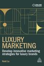 "ONLINE RESOURCES", "LUXURY MARKETING", "Develop innovative marketing strategies for luxury brands", "Kent Le". Goldene geometrische Muster auf dunklem Hintergrund.