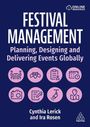 "Festival Management: Planning, Designing and Delivering Events Globally." Mit Symbolen für Eventplanung auf lila Hintergrund.