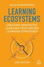 Text: "Katja Schipperheijn. Learning Ecosystems. Creating Innovative, Lean and Tech-Driven Learning Strategies. 2nd Edition."  
Ein abstraktes Design auf orangem Hintergrund.