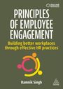 Text: "PRINCIPLES OF EMPLOYEE ENGAGEMENT. Building better workplaces through effective HR practices. Ramnik Singh." Oben rechts ein Kreis-Logo. Unten ein dreieckiges Logo.