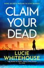 "Claim Your Dead" in großen weißen Buchstaben vor einem farbenfrohen Stadtbild mit dunkler Silhouette einer Person.