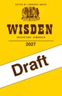 „Draft“ steht in diagonalem Schriftzug. Gelber Hintergrund, Illustration zweier Cricket-Spieler darüber.