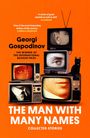 „Georgi Gospodinov, THE MAN WITH MANY NAMES, gesammelte Geschichten.“ Alte Fernseher und eine schwarze Katze davor.