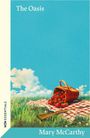 "The Oasis" oben, "Mary McCarthy" unten. Illustration: Picknickdecke, Erdbeeren, Korb, Gewehr, Wiese, blauer Himmel mit Wolken.
