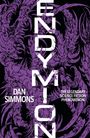 „ENDYMION“ in weißer Schrift vertikal auf schwarzem Hintergrund mit violettem, detailliertem Muster. Autor: Dan Simmons.
