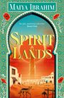 „Spirit Lands“ in großen gelben Buchstaben. Darunter Wüstenlandschaft, Hund, Gebäude und Turm in orangenem Sonnenuntergang.
