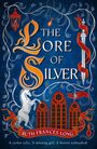 Buchtitel: "The Lore of Silver". Autor: Ruth Frances Long. Verzierungen: Pferd, Dolch, Fenster, Laterne, Ranken.