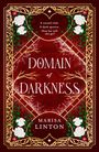 Texte: A cursed club. A dark spectre. How far will she go? DOMAIN of DARKNESS. MARISA LINTON. 

Illustration: Dekoratives Design mit weißen Rosen und goldenen Details auf rotem Hintergrund.