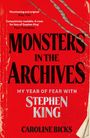 **"MONSTERS IN THE ARCHIVES"**: Rote, abgenutzte Oberfläche mit zerrissenem Papphintergrund.