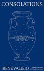 "CONSOLATIONS", darunter eine antike Vase voller Sterne. Text: "TIMELESS WISDOM FROM THE ANCIENT WORLD FOR EVERY DAY". Autor: IRENE VALLEJO.