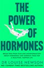 THE POWER OF HORMONES. Illustration einer abstrahierten Figur mit bunten Punkten auf grünem Hintergrund.
